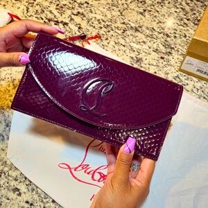 NEW Christian Louboutin Loubi54 Shoulder Bag in Merlot Patent Snake Embossed